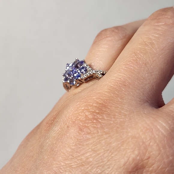 NWT 0.85ct Natural BLUE Tanzanite & Zircon Marquise Ring Size 7 Semi Vintage 925 - Picture 6 of 10